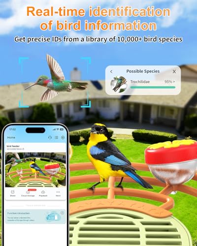 Bird Feeder with Camera, 2K HD Camera Birds Feeder with AI Bird Recognition, Solar Powered Smart Birdfeeder with App Control, Color Night Vision, Gift Box Package, Easy Install & Family Sharing - color: Green, size: Stand