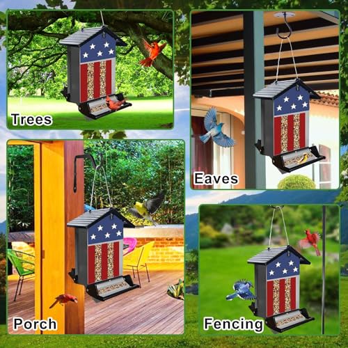 Squirrel Proof Bird Feeder for Outdoors,6LB Large Capacity,Metal Wild Bird Seed Feeder with Bilateral Weight-Activated Perches for Outside Hanging,Finch,Cardinal,Blue Jay,Garden（Grey - color: Gray