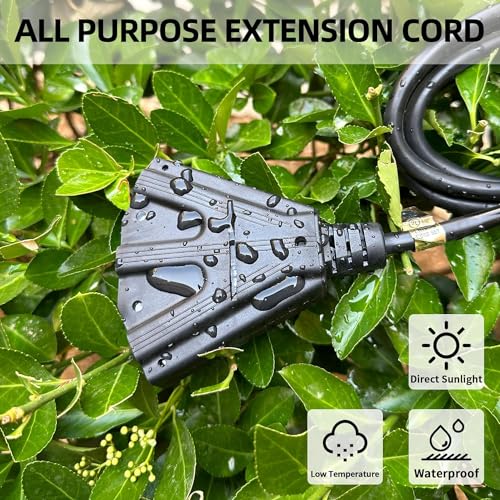 YOJOE 3-Outlet Indoor/Outdoor Extension Cord Multiple Outlets, 16 Gauge Heavy Duty 8 ft Black, 13A SJTW Weatherproof Power Cord with 3 Prong Grounded Plug, UL Certified - color: Black, size: 8 Foot, style: Standard