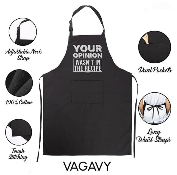 VAGAVY 100% Cotton, Black Funny Aprons for Men, Dad, Husband - Birthday, Father’s Day Grilling Gifts for Papa, Husband. - color: Your Opinion Wasn't in the Recipe - Black