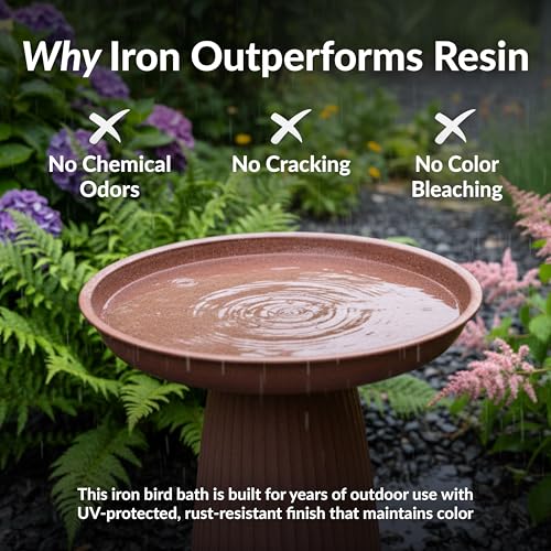 Sunnydaze Modern Bird Bath for Outside, Iron, 23” H, Matte Canyon Clay | UV & Rust-Resistant Matte Finish, Durable Iron,1 Gal Water Cap, Outdoor Birdbath for Garden, Pedestal Bird Bath with Bowl - color: Matte Canyon Clay