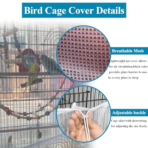 Large Bird Cage Seed Cather,Bird Cage Cover Adjustable Airy Skirt Guard | Birdcage Nylon Mesh Net for Parrot Parakeet Macaw African Round Square Cages Cover (118 * 31.5in/300 * 80cm) (White) - color: 118*31.5in-White