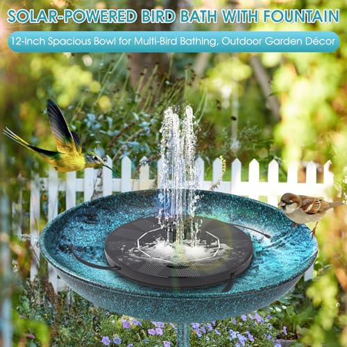 50 Inches Solar Bird Bath Fountain with 12" Bowl – Outdoor Cast Iron Birdbath with Solar-Powered Water Fountain, Round Base for Garden & Yard Decor (Turquoise Blue)