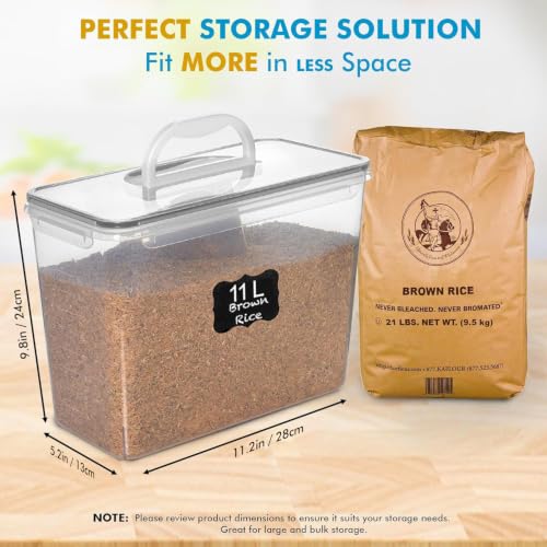 Shazo 2 PC (11L | 372 oz) Flour Sugar Storage Containers with Easy Carry Handle - Plastic Extra Large Food Storage Containers with Lids for Rice Cereal, BPA Free & Airtight Kitchen Pantry Organization - color: Black