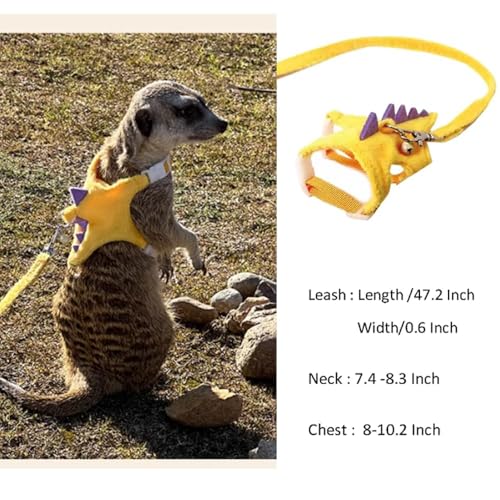 Ferret Harness and Leash Set Small Animals Vest Harness with Safe bell Dinosaur Shaped Walking clothes for Baby Rabbit Guinea pig Teacup Chihuahua Mouse and other small pet (Yellow) - color: Yellow