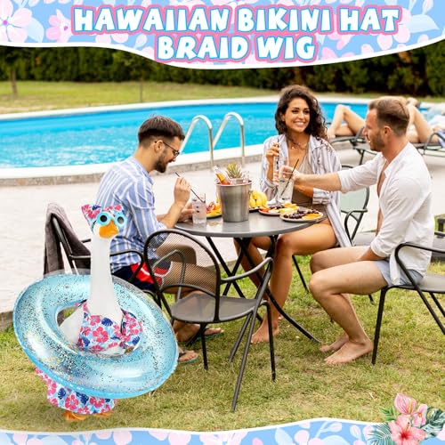 Bikini Porch Goose Outfits with Sunglasses and Swimming Tube for 23" Summer Goose Costume Garden Patio Statue Decor(Blue Monstera Leaf) - style: Blue Monstera Leaf