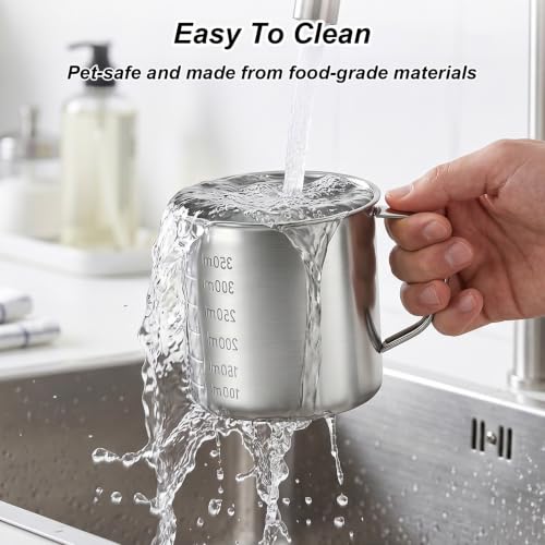 1.5 Cup Dog Food Scoop, 304 Stainless Steel Dog Food Measuring Cup | 1 1/2 Cup Pet Food Scoop with Handle for Dogs, Cats, Birds & Rabbits, Ideal for Dry Food & Treats