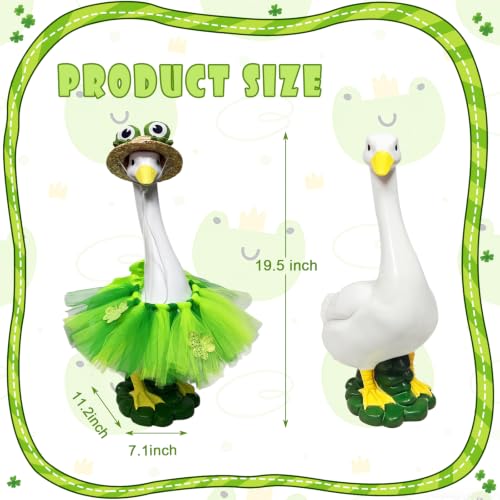 Porch Goose Statue,20" Large Resin Figurine Indoor & Outdoor Garden Decor | Goose Sculpture with Frog Outfit & Straw Hat, Yard/Lawn/Patio Decoration, Housewarming & Birthday Gift for Mom, Women & Men - style: frog hat goose