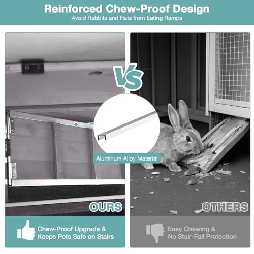 Suumerpety 36" 2-Story Wooden Rabbit Hutch with Chew-Proof Ramp, Dual Leak-Proof Pull-Out Trays & 4 Lockable Wheels, Indoor Outdoor Bunny Cage for Rabbits & Guinea Pigs (Grey) - color: (Grey-AIR77)