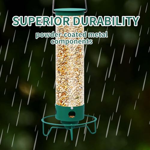 Metal Outdoor Hanging Bird Squirrel Proof Feeder, Equipped with Anti Squirrel Rotating Perch Ring Device, of Tube Bird Feeders On Garden Terraces