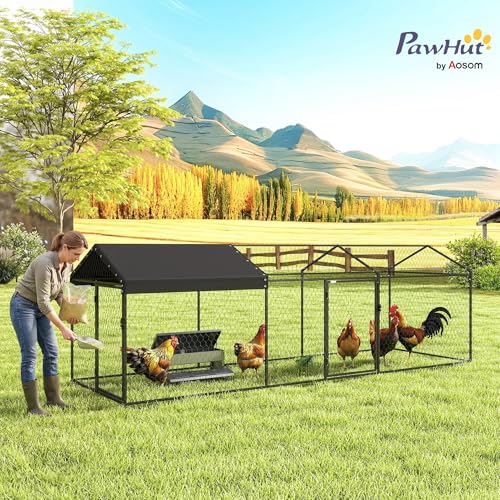 PawHut Large Metal Chicken Coop Chicken Run, Cover 3-5 Poultry 118"x39"x39" | Waterproof, Anti-UV, Outdoor Poultry Cage Rabbit Hutch, Backyard Farm, for Duck, Cat