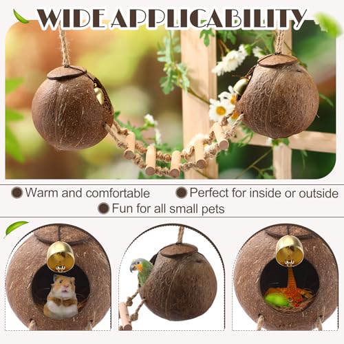 Briwooody Coconut Shell Bird Nest House Breeding Bed Nestingand Anti-pecking Bite with Natural Coir Fiber Bird Nest Toy Bell for Parrot Budgie Parakeet Cockatiel Conure Lovebird Canary Finch (Stylish) - style: Stylish
