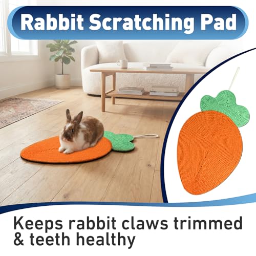 Rabbit Scratching Pad - Carrots, Natural Sisal Rabbit Pad for Claw and Teeth Care, Chewing, Sleeping and Nesting, Bunny Scratch Mat for Most Small Animals - Indoor & Cage