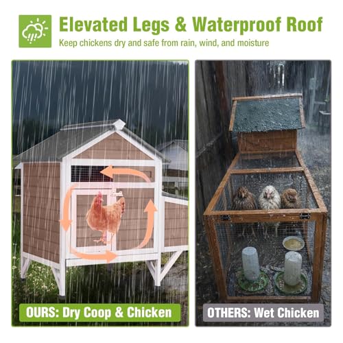 GUTINNEEN Chicken Coop Outdoor Weatherproof Duck House with Nesting Box, Perches, Metal Tray for 2-4 Chickens, Ducks, 40.94" L x 27.37" W x 38.55" H-Brown - color: (Brown)