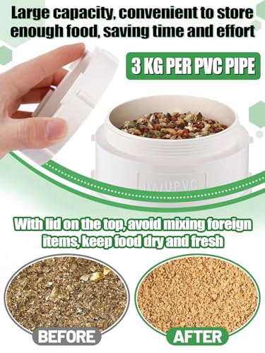 2 Set Automatic Chicken Feeder No Waste - 13 Pounds Large Capacity Heavy Duty PVC Pipe Hanging Chicken Feeder, Poultry Gravity Feed Port for Chicken Long Feeding - color: White-2 set