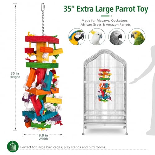 35" Extra Large Parrot Toys - Chewable Foraging Toys for Macaws, African Grey, Amazon Parrots - Durable Bird Cage Accessories Gift - size: 35"