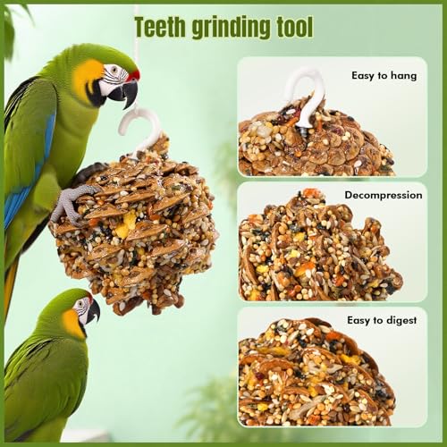 Abizoo Natural Pinecone Chew Toys with Edible Sunflower & Veggies - Malt Sugar Coated Foraging Enrichment for Parrots Cockatiels Conures Budgies Immune & Digestive Support Safe Bird Toy 2pcs