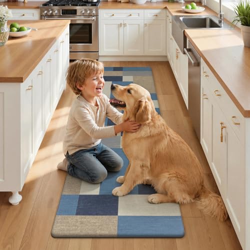 Anti Fatigue Kitchen Mat, Non Slip Cushioned Standing Floor Mat, Waterproof Kitchen Runner Rug, Farmhouse Comfort Padded Mat for Sink, Laundry, Office, Blue, 24''x71'' - color: Blue