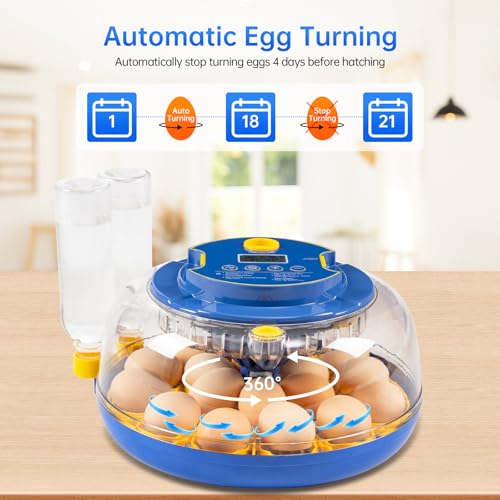 18 Egg Incubator for Hatching Eggs – Smart Auto Turner & Humidity Control, 360° View, Built-in Candler | Hatching Kit with Chick Helmet for Chicken, Duck, Quail | Ideal for Home & Classroom