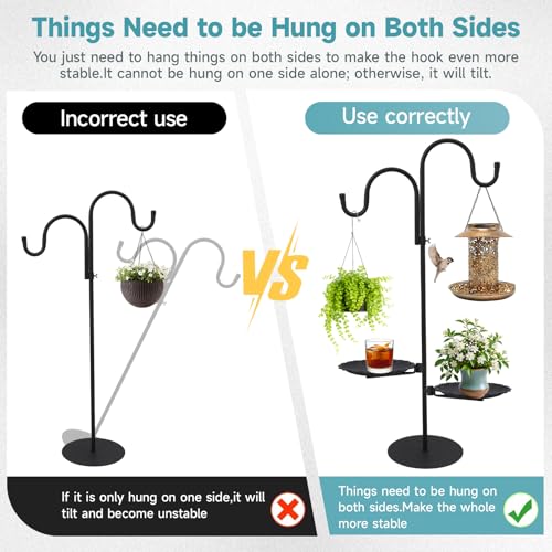 74" Shepherd's Hook Stand Plant，Wind Chime Hanger Stand, Bird Feeder,Waterproof Metal & Adjustable-Height Standing Pole Holder for Lantern and Wreath, Indoor & Outdoor