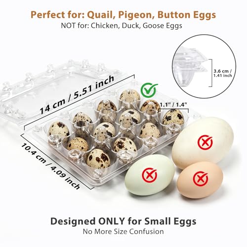 120 Pack Quail Egg Cartons 12 Grid, Heavy Duty Snap Lock Clear Plastic Small Egg Container, Stackable Bulk Tray for Quail Pigeon Button Eggs - Not for Chicken Eggs
