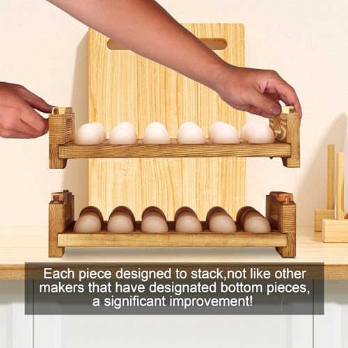 Wooden Egg Holder Countertop Fresh Egg Holders Firewood Egg Collecting Rack for Gathering Fresh eggs, Stackable with 36 eggs, Home Kitchen Organizer, Set of 2 PCS
