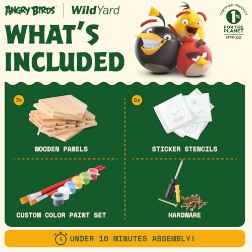 Angry Birds x WildYard DIY Birdhouse Kit - Cedar, Paint Your Own | Build and paint a cedar birdhouse for kids and adults, includes paint set and stencils for backyard birds.