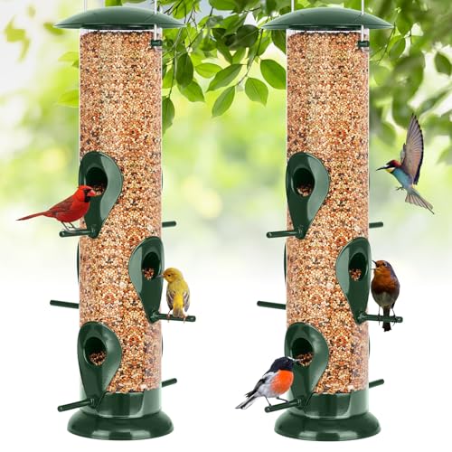 Metal Bird Feeder- 6 Port Tube Feeder for Outdoors with Metal Lid, Easy Fill & Clean, Weather Resistant, 13 Inch