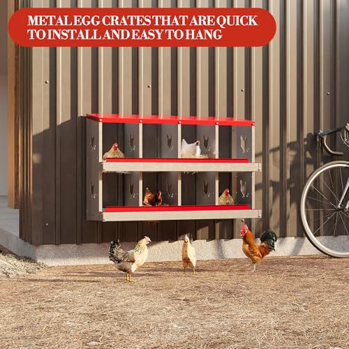 Chicken Nesting Boxes 8 Holes Galvanized Steel Rustproof Egg Laying Box with Egg Collection Systems, Hen Eggs Laying Box, Ventilated/Easy to Install, for Chicken House/Duck House/Hen - color: Red, size: 8 Holes