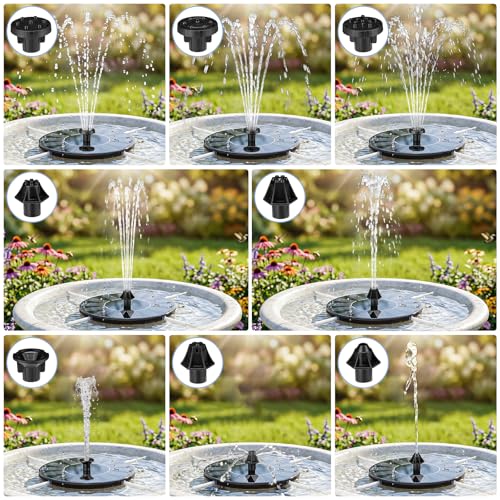 Mademax Solar Bird Bath Fountains, Upgrade 1.4W Solar Fountain Pump with 8 Nozzles & 4 Brackets, Free Standing Floating Solar Powered Water Fountain Pump for Bird Bath, Garden, Pond, Pool, Outdoor