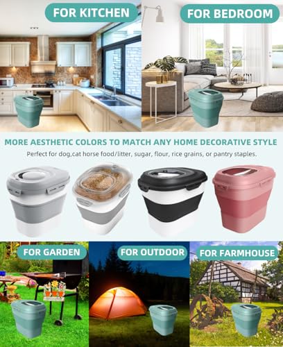 30-35Lbs Dog Food Storage Container Airtight,Collapsible Dog Food Container | Large Pet Food Storage Container with Double Airtight Seal & Magnetic Lid,Cat Food Container with Wheels,2Pcs Container,Scoop - color: Green