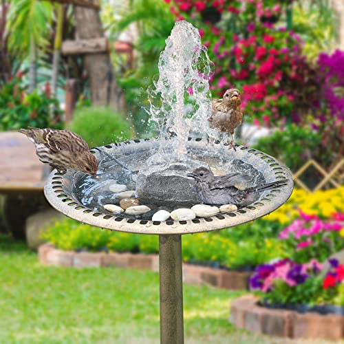 Bird Bath Water Fountain with Electric Pump for Outdoor Garden, Gray | 24H Plug In, Granite Air Pump Rock for Bird, 2 Nozzles 3 Flow Modes, IPX8 Waterproof, 450L/H Pump, Anti Dry Satety Protection - color: Gray