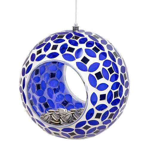Sunnydaze Mosaic Glass Bird Feeder, Fly-Through, Lavender Mosaic | 6" Small Unique Hanging Bird Feeder for Outdoors, Drainage Hole, Weather-Resistant, Birdfeeder for Cardinals, Jays, & Finches - color: Lavender Mosaic