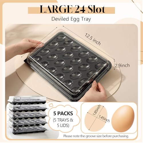 Shellwei 5 Pack Extra Large Deviled Egg Containers with Lids | Holds 120 Eggs Total (24 Each), Disposable Deviled Egg Tray Stackable Platters Trays for Party, Picnic & Fridge Storage - style: Square