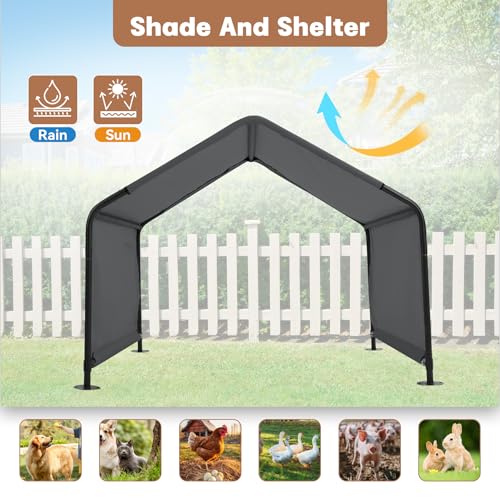 Dog Shade Shelter Outdoor 4'x4'x3' Tent for Large Medium Dogs, Outside Sun Rain Canopy Pet House for Livestock Pigs Cats with Waterproof Roof Ground Nails,Dark Gray - color: Dark Grey
