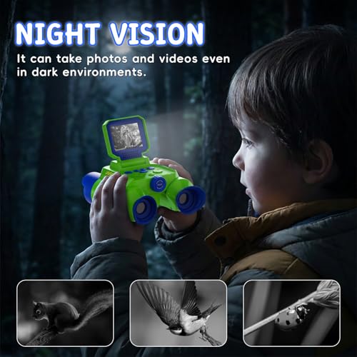 Binoculars for Kids with Night Vision, 2.4" HD Screen & 10X Zoom for Photo and Video - Outdoor Adventure Binoculars Bird Watching, Camping, Hiking, Gifts for Kids Ages 4+ (Green) - color: Green