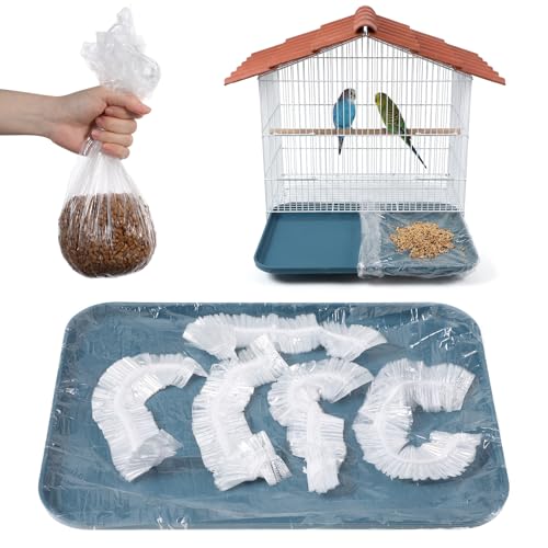Disposable Bird Cage Liners, 50Pcs Elastic Plastic Birds Cage Tray Liners, Waterproof Birds Cages Tray Liner, Universal Birdcage Liner Bags for Parakeets, Parrots, Bird Cages Accessories(13.7" x 9.8")