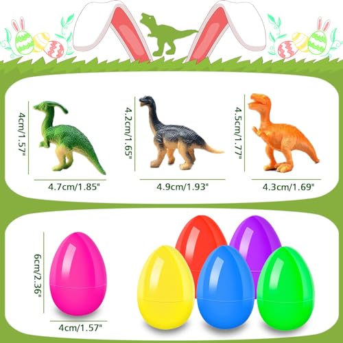 24Pcs Easter Eggs with Dinosaurs Inside, Easter Basket Stuffers Easter Party Favors for Kids, Filled Easter Eggs for Easter Hunt, Classroom Prize Supplies