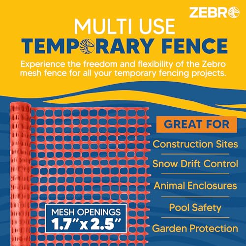 ZEBRO 4' x 100' Orange Plastic Garden Fence Roll – Standard Duty Safety Netting for Snow, Poultry, Deer, Dogs – Reusable Outdoor Barrier for Yard, Landscaping, Animal Protection - color: Orange, size: Standard-Duty 4' x 100'