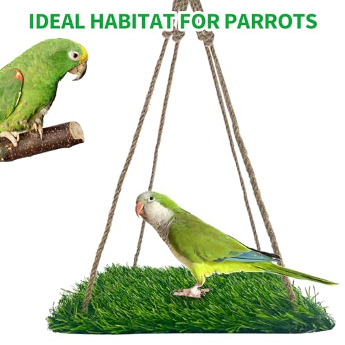 FlidRunest Large Bird Swing Toy, Bird Grass Mat Hammock Swing with Hooks, Parrot Climbing Foraging Toy for Cockatoo,Parakeets,Budgie,Sun Conure, Small to Medium 15.7x7.8 Inches