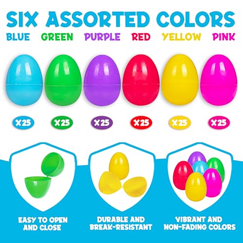 Giraffe 150 Pack Fillable Easter Eggs Bulk – Multi Color Empty Plastic Eggs for Kids - Easter Basket Stuffers for Kids Egg Hunt Prizes Party Favors Classroom Prizes Treasure Box Toys