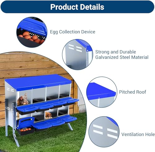 Chicken Nesting Box,Chicken Egg Laying Box with 8 Compartments, Roll Away Eggs Laying Boxes, Nesting Boxes, Indoor & Outdoor Use,Easy Egg Collection, Easy Cleaning - color: Blue, size: 8 holes with legs