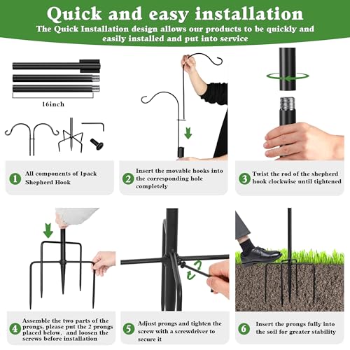 LWWTBS Double Shepherds Hook for Outdoor 1Pack 76 Inch | Heavy Duty Adjustable Bird Feeder Pole, For Hanging Plant Baskets, Garden Decor