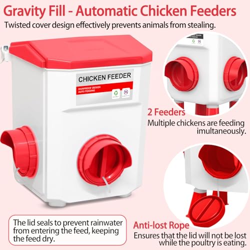 Chicken Feeder and Waterer Set, Chicken Coop Accessories with Hanging Chicken Feeder and Hanging Chicken Waterer Kit No Waste, 2 Gallon/18 Pounds, Red - color: Red, size: 8KG