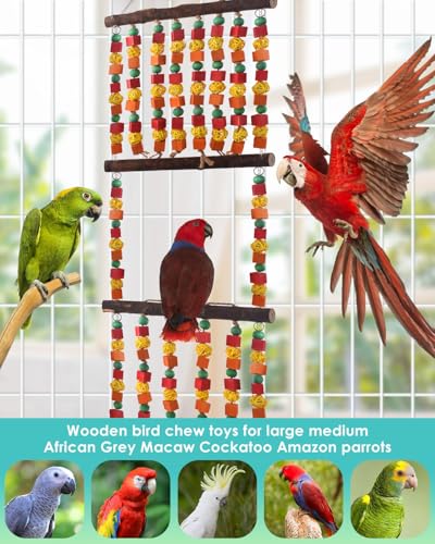 DBNESS 43" Extra Large Bird Parrot Toys, Multicolored Wooden Blocks Chewing Toy with Rattan Balls and Perches for Eclectus, African Greys, Cokatoos, Amazon Parrots