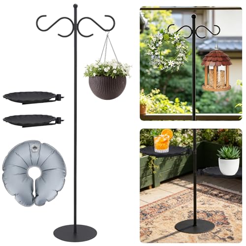 74" Shepherd's Hook Stand Plant，Wind Chime Hanger Stand, Bird Feeder,Waterproof Metal & Adjustable-Height Standing Pole Holder for Lantern and Wreath, Indoor & Outdoor