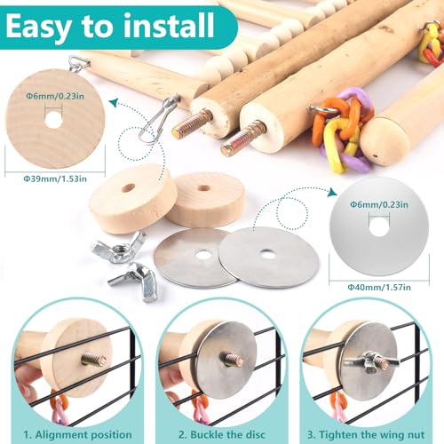 DBNESS Bird Perches Ladder with Swing, Natural Wood Parrot Climbing Bridge Perch Toys, Exercise Play Stand Parakeet Cage Accessories for Budgie Cockatiel Green-Cheeked Conure Caique