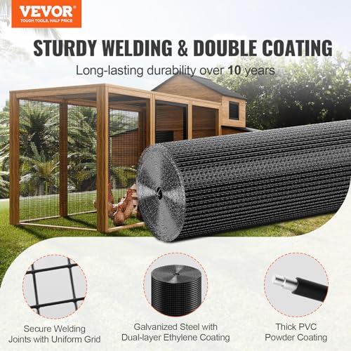 VEVOR Hardware Cloth, 48'' x 50' 1/2inch Galvanized Wire Mesh Roll, 19 Gauge Chicken Wire Fence Roll, Vinyl Coating Metal Wire Mesh for Chicken Coop Barrier, Rabbit Snake Fences, Poultry Enclosures - size: 1/2inch 48'' x 50'