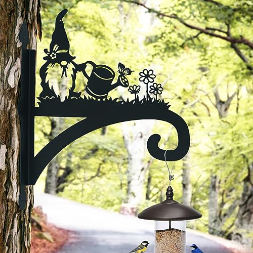 Hanging Plant Bracket Heavy Duty Iron Ornamental Gnome Silhouette Hanging Plant Hangers Outdoor 12 inch Hanging Basket Bracket Hook Wall Mounted for Flower Pot, Lantern, Bird Feeder, Wind Chimes - color: Gnome