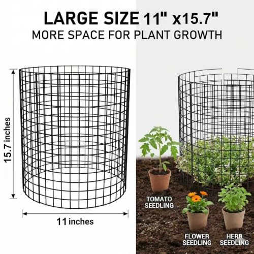 3Pack 17x14 Inch Green Coated Galvanized Wire Plant Protectors, 9Pcs Mesh Cloches with Stakes & Zip Ties, Chicken Wire Cage for Rabbits Squirrels Chickens, Garden Vegetable Seedling Protection